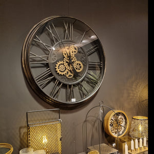 Radarklok "Olaf" XXL oud zwart metaal Ø 86 cm (magazijn sale)