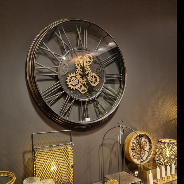 Radarklok "Olaf" XXL oud zwart metaal Ø 86 cm (magazijn sale)