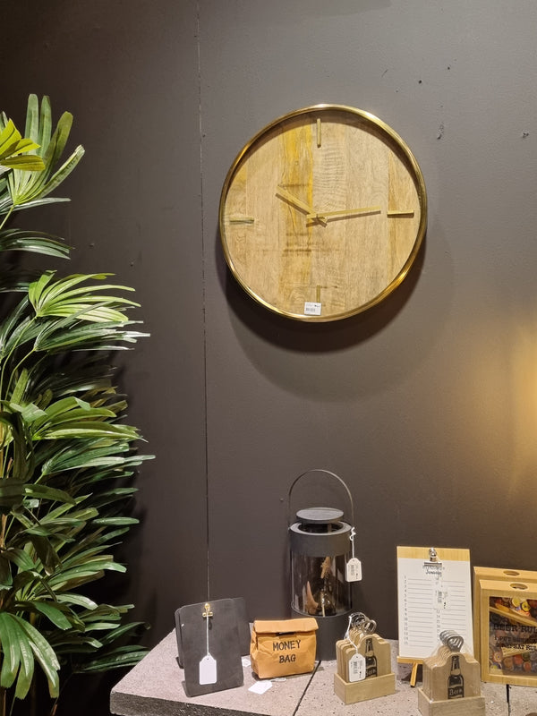 Wandklok rond "Chicago" mangohout goud/metaal Ø 50 cm