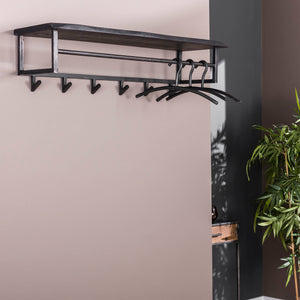 Kapstok zwart Yucon 6 haken met hoedenplank