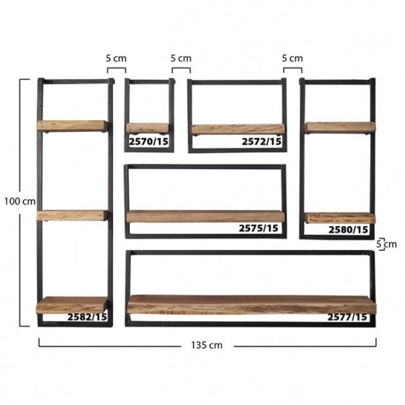 Wandplank edge 65 cm industrieel/acacia naturel