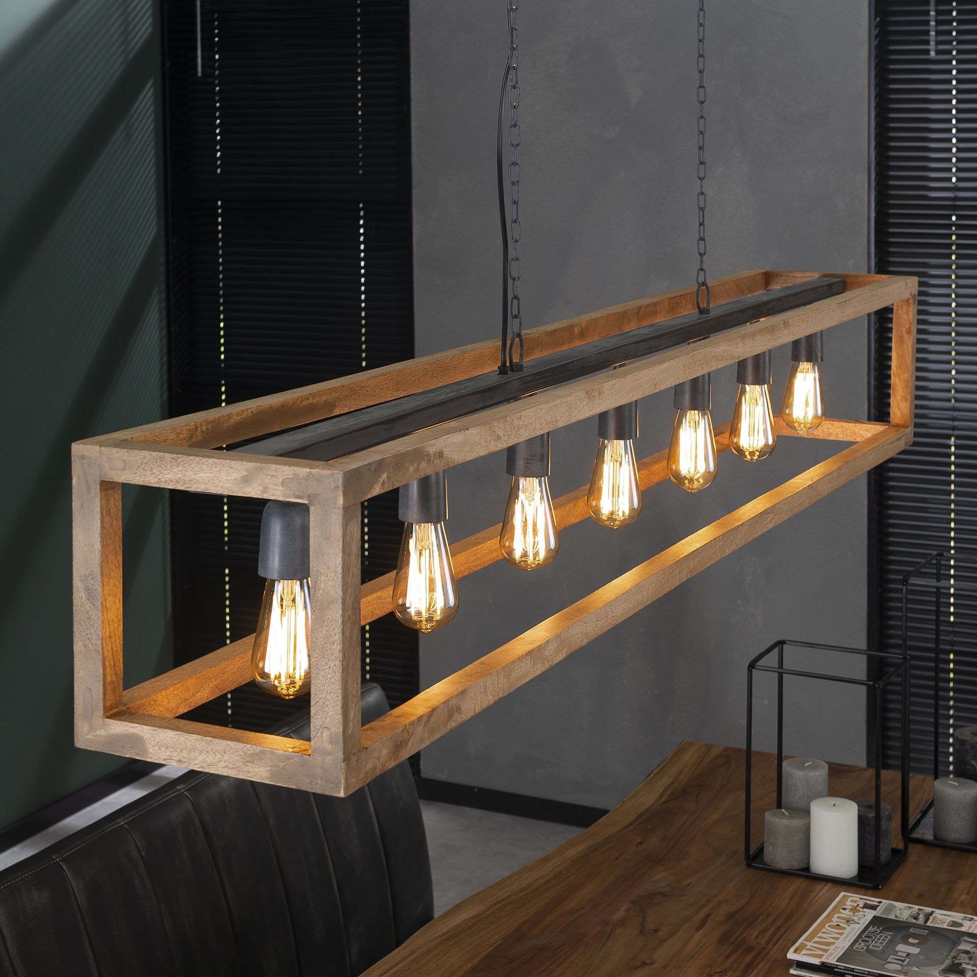 Hanglamp 7 lichts hout