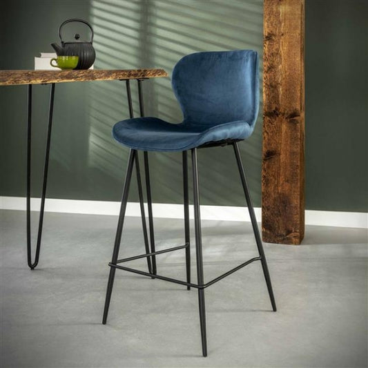 Barstoel Velvet - blauw velours (set van 4)