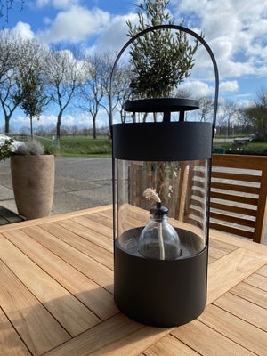 Olielamp zwart metaal 16,5x15x32 cm