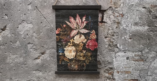 Muse bloemprint op perkament canvas 42x63 cm