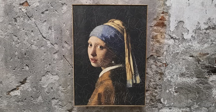 Muse meisje met de parel op perkament canvas 51x71 cm