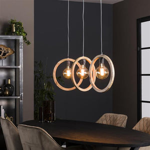 Hanglamp 3 lichts rond mangohout