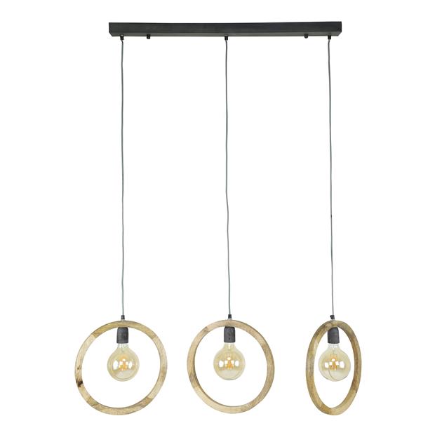 Hanglamp 3 lichts rond mangohout