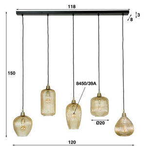 Hanglamp Stone met ribbelglas - Amberkleurig glas