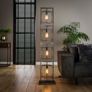 Vloerlamp oud zilver 4x cubic tower