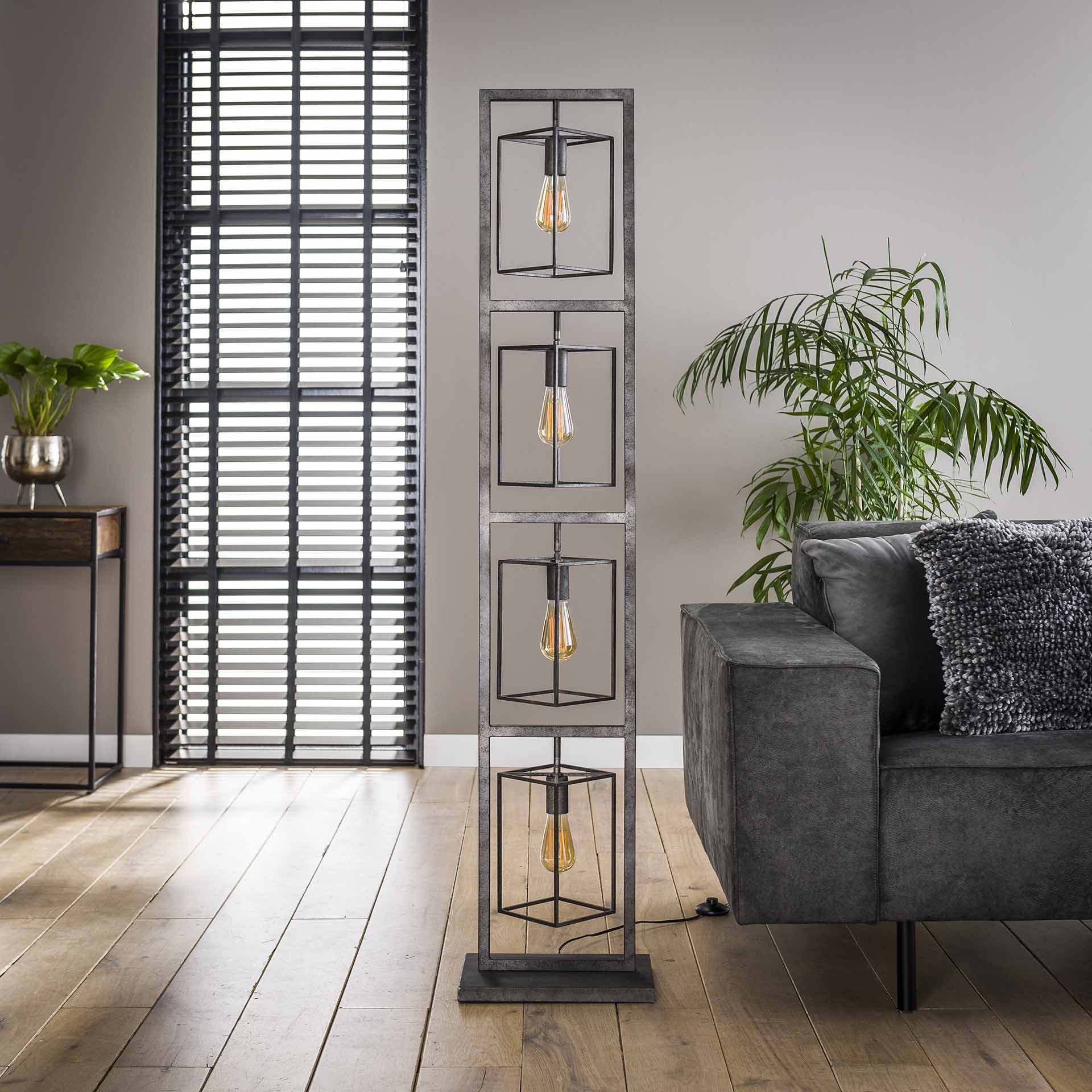 Vloerlamp oud zilver 4x cubic tower