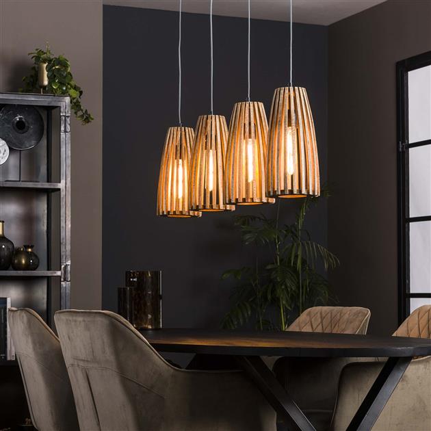 Hanglamp met 4 mango houten kappen - Launch