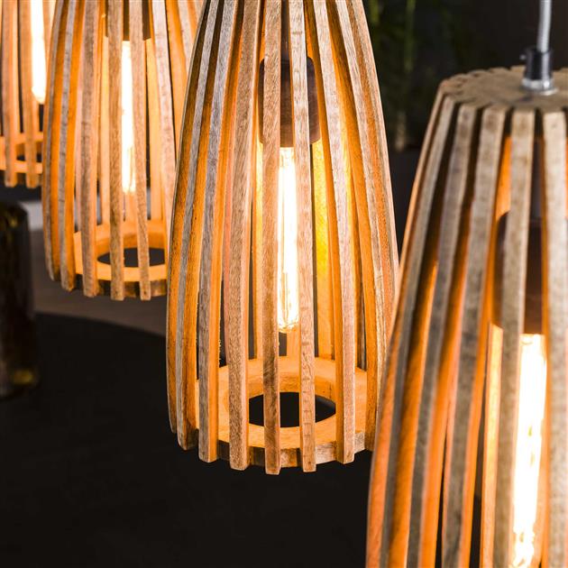 Hanglamp met 4 mango houten kappen - Launch