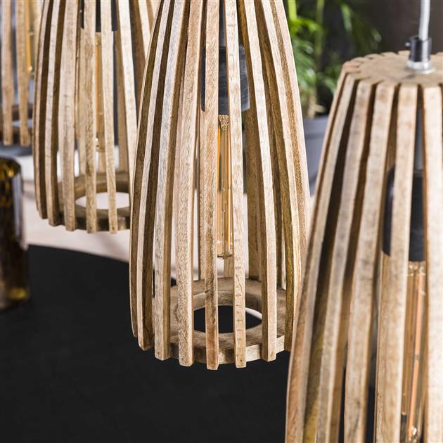 Hanglamp met 4 mango houten kappen - Launch