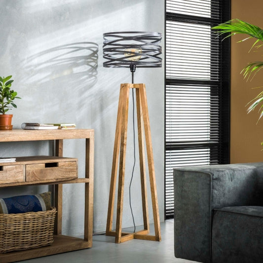 Vloerlamp twist houten kruisframe