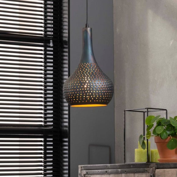 Hanglamp 1x industry concrete kegel zwart-bruin