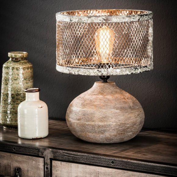 Tafellamp massief houten bolle voet (Magazijn sale)