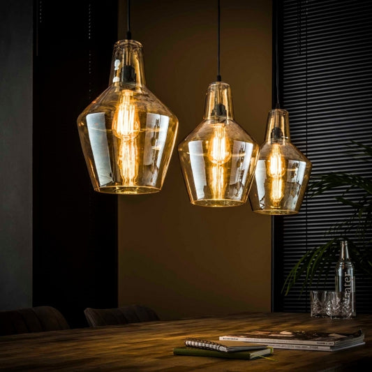 Hanglamp 3L amber glas kegel (Magazijn sale)