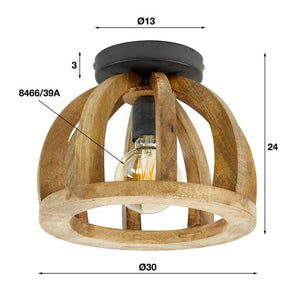 Plafondlamp gebogen houten spijl