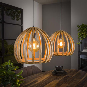Hanglamp 2L gebogen houten spijlen