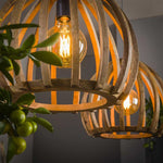 Hanglamp 2L gebogen houten spijlen
