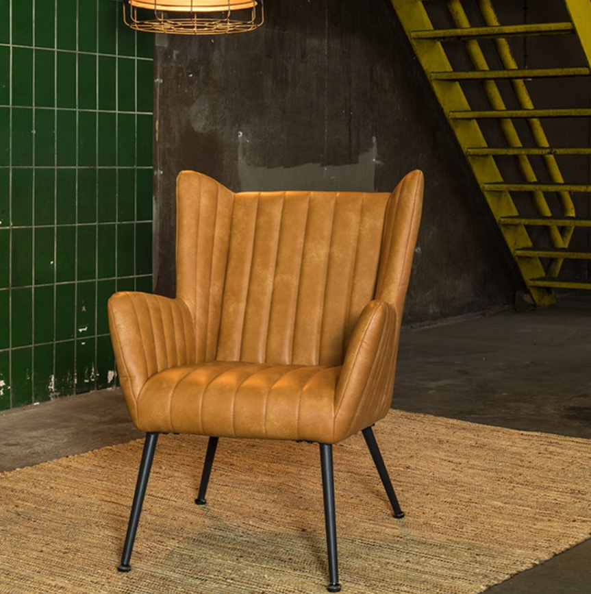 Fauteuil Foley met arm kunstleder - leverbaar in dark grey & cognac