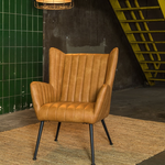 Fauteuil Foley met arm kunstleder - leverbaar in dark grey & cognac