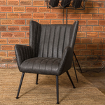 Fauteuil Foley met arm kunstleder - leverbaar in dark grey & cognac