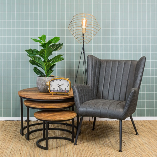 Fauteuil Foley met arm kunstleder - leverbaar in dark grey & cognac