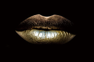 Glasschilderij gouden lippen 120x80 cm