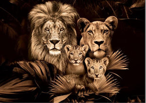 Glasschilderij leeuw + twee welpjes 120x80 cm