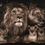 Glasschilderij leeuw + drie welpjes 120x80 cm (Magazijn sale)