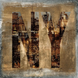 Glasschilderij New York met goudfolie 100x100 cm