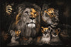 Glasschilderij leeuw + drie welpjes goud - 160x110 cm