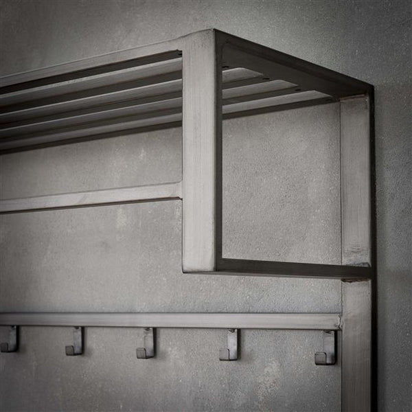 Kapstok industrial 2x6 haken roede+hoedenplank