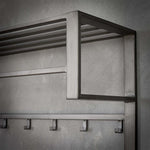 Kapstok industrial 2x6 haken roede+hoedenplank