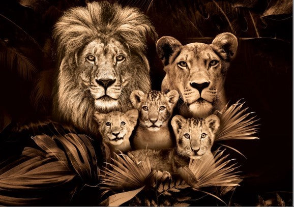 Glasschilderij leeuw + welpjes 120x80 cm