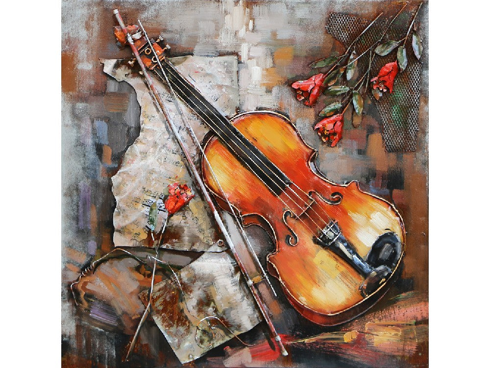 3D schilderij viool cello 80x80  cm