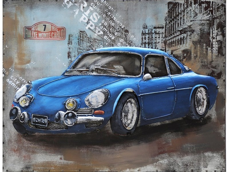 3D schilderij blue car 80x60 cm