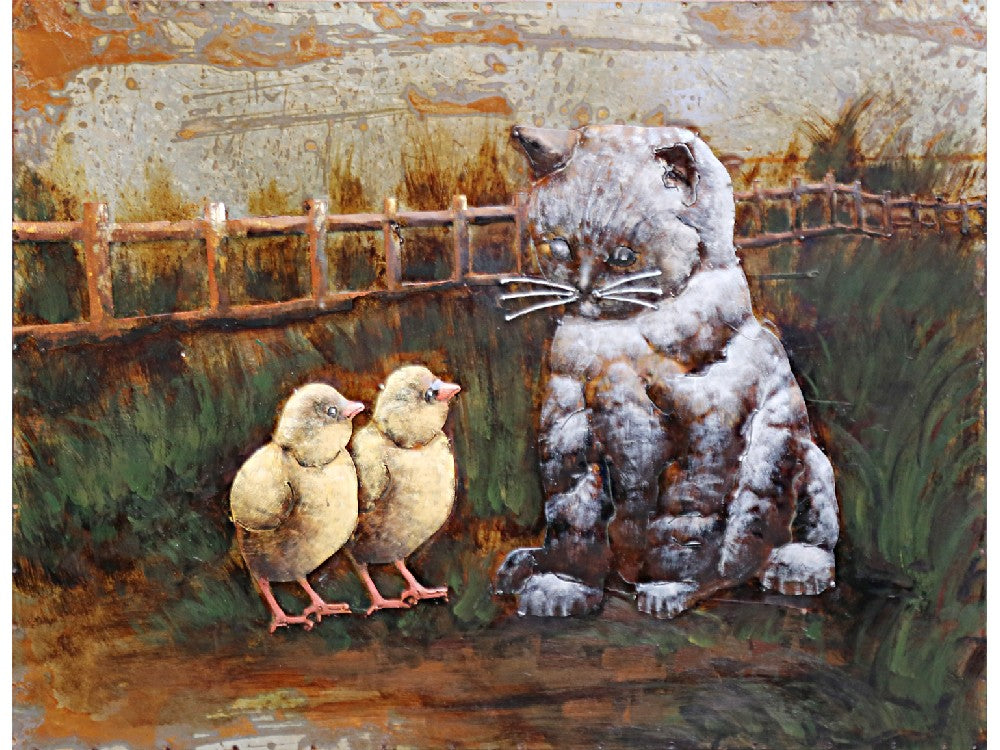 3D schilderij kat en eendjes 100x75 cm