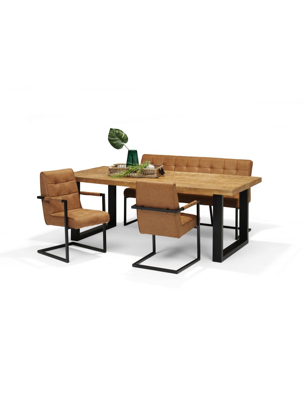 Eetkamerbank Patch stof Soft cognac - 160 cm