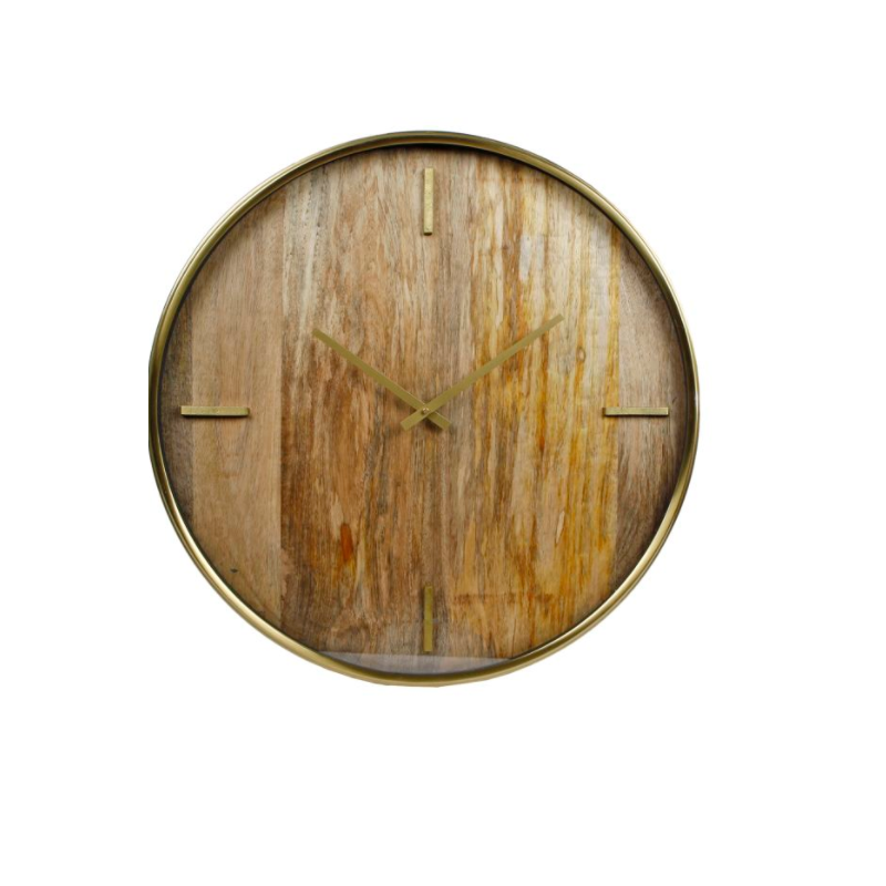 Wandklok rond "Chicago" mangohout goud/metaal Ø 50 cm