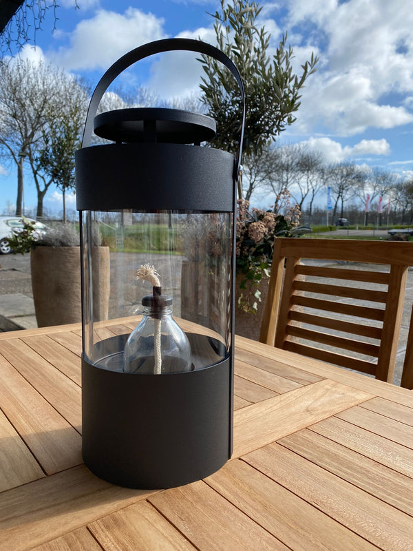 Olielamp zwart metaal 16,5x15x32 cm