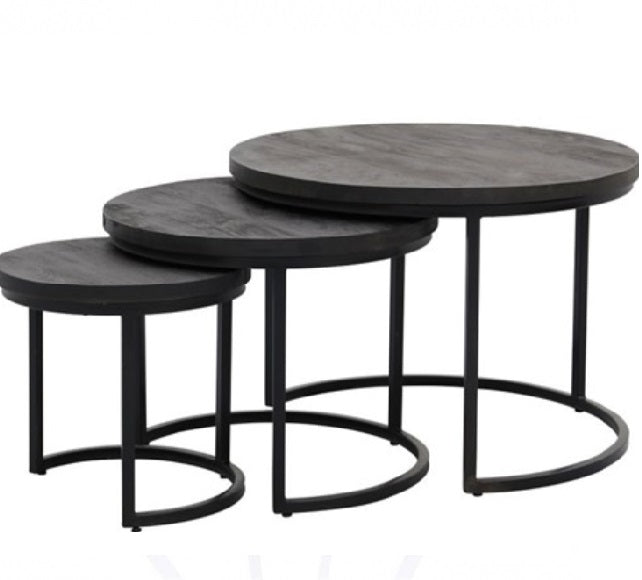 Salontafel set/3 Enzo mango hout extra dik blad - zwart (Magazijn sale)