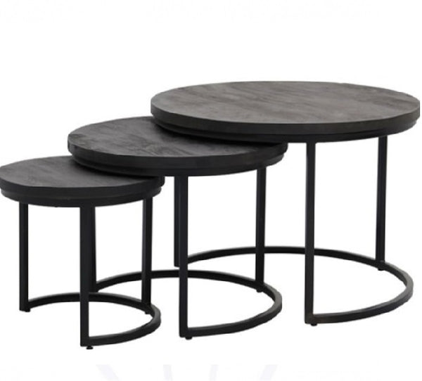 Salontafel set/3 Enzo mango hout extra dik blad - zwart (Magazijn sale)
